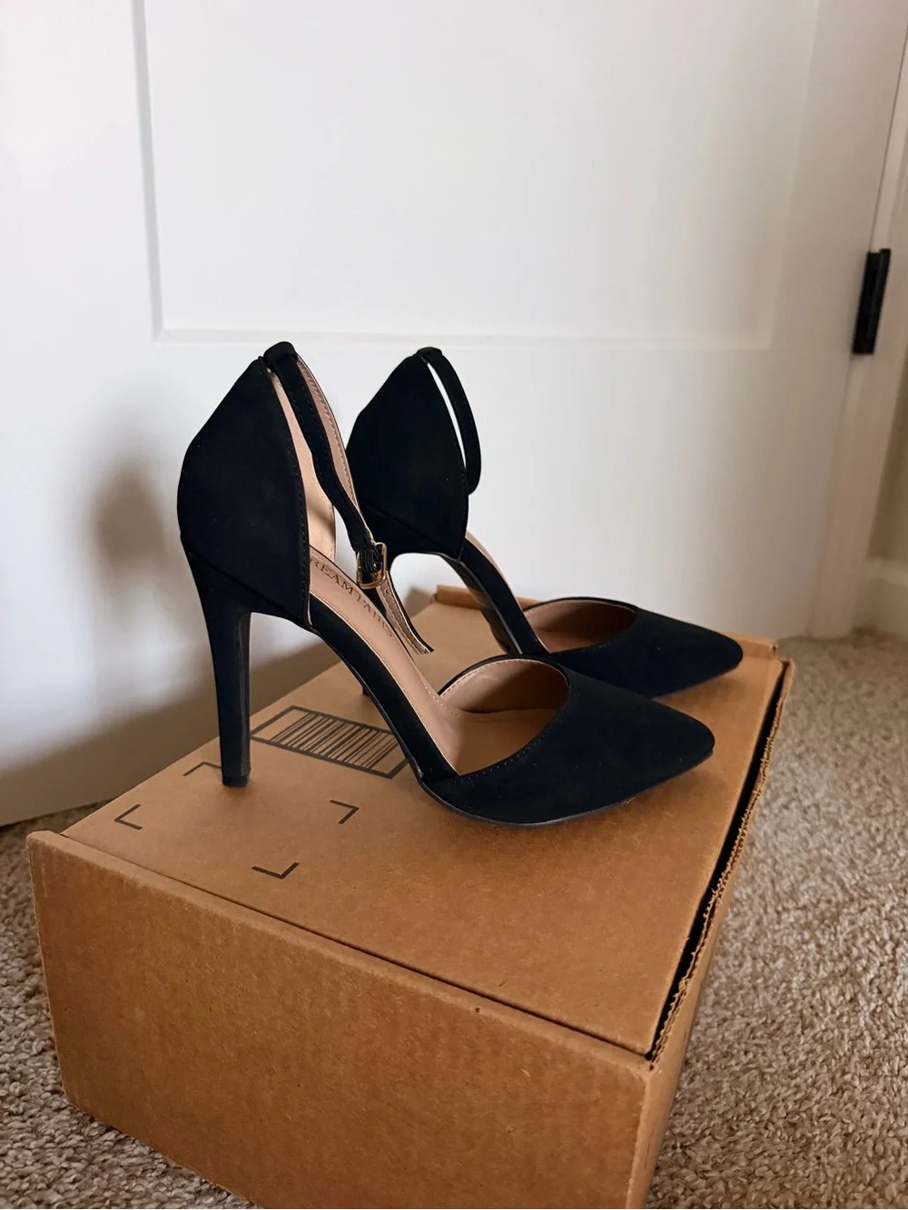 Pointed Ankle-Strap Heels in Black - Women's Dress Pumps